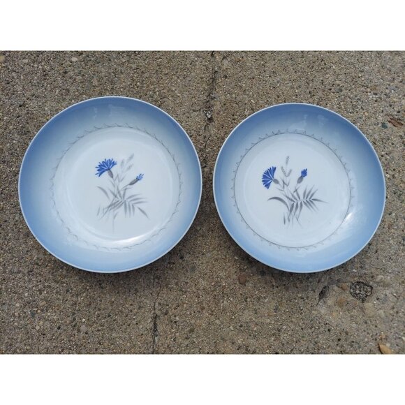 2 Bing & Grondahl Cornflower 7" Coupe Soup Bowls VGC Kjobenhavn Denmark - Picture 1 of 3